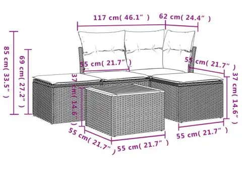 Set canapele de grădină cu perne, 5 piese, bej, poliratan - 3/3
