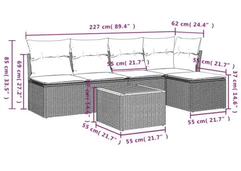 Set mobilier de grădină cu perne, 6 piese, negru, poliratan - 3/3