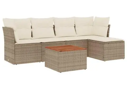 Set canapele de grădină cu perne, 6 piese, bej, poliratan - 2/3