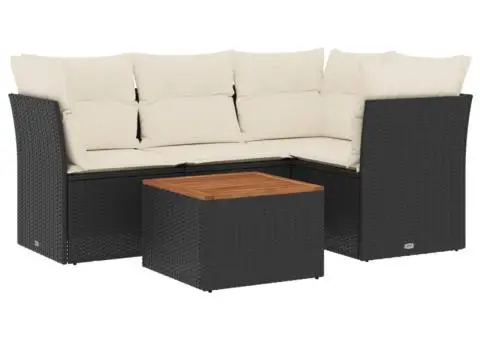 Set mobilier de grădină cu perne, 5 piese, negru, poliratan - 2/3