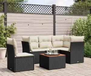 vidaXL Set mobilier de grădină cu perne, 6 piese, negru, poliratan