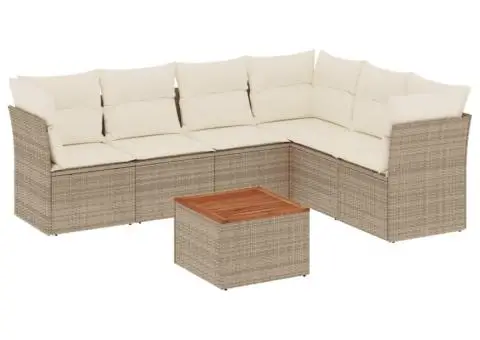 Set canapele de grădină, 7 piese, cu perne, bej, poliratan - 2/3