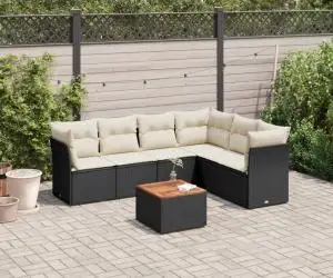 vidaXL Set canapele de grădină cu perne, 7 piese, negru, poliratan