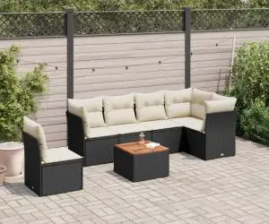 vidaXL Set canapele de grădină cu perne, 7 piese, negru, poliratan
