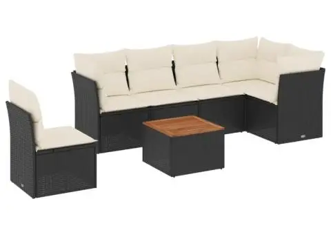 Set canapele de grădină cu perne, 7 piese, negru, poliratan - 2/3