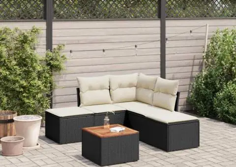 Set mobilier de grădină cu perne, 6 piese, negru, poliratan - 1/3