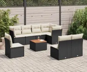 vidaXL Set mobilier de grădină cu perne, 9 piese, negru, poliratan