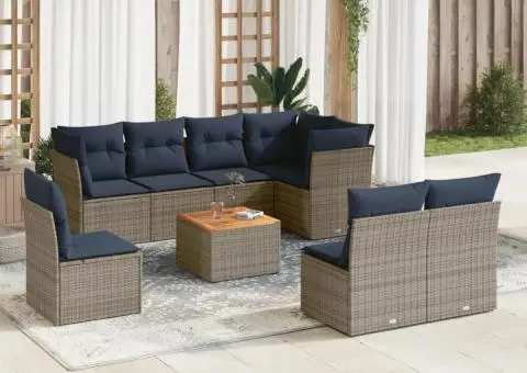 Set canapele de grădină, 9 piese, cu perne, gri, poliratan - 1/3