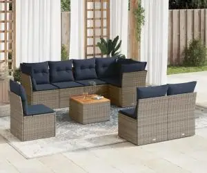 vidaXL Set canapele de grădină, 9 piese, cu perne, gri, poliratan