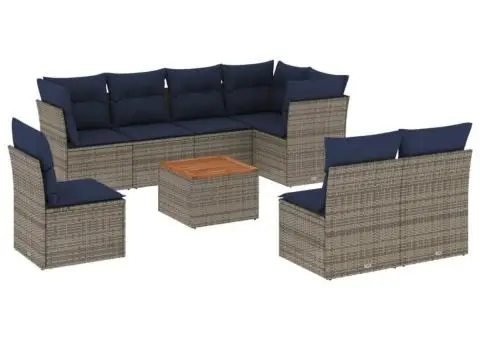 Set canapele de grădină, 9 piese, cu perne, gri, poliratan - 2/3