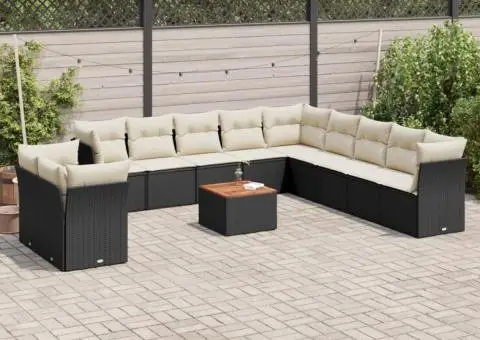 Set canapele de grădină, 12 piese, cu perne, negru, poliratan - 1/3