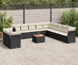 vidaXL Set canapele de grădină, 12 piese, cu perne, negru, poliratan
