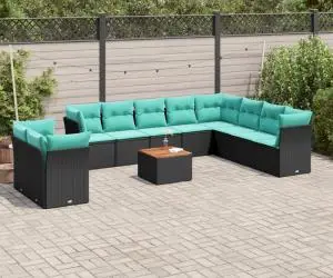 vidaXL Set canapele de grădină cu perne, 11 piese, negru, poliratan