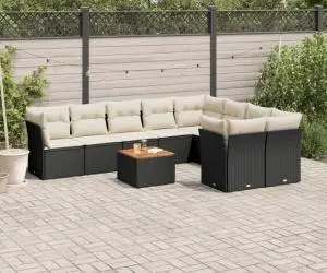 vidaXL Set canapele de grădină cu perne, 10 piese, negru, poliratan