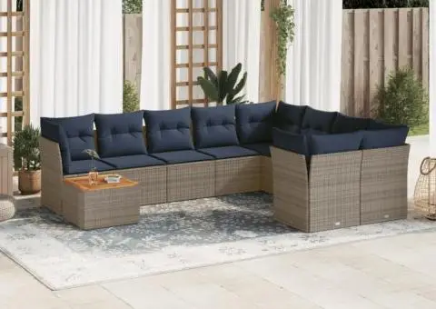 Set canapele de grădină cu perne, 10 piese, gri, poliratan - 1/3