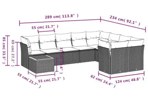 Set canapele de grădină cu perne, 10 piese, gri, poliratan - 3/3