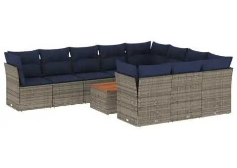 Set canapele de grădină cu perne, 11 piese, gri, poliratan - 2/3