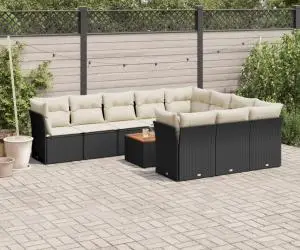 vidaXL Set canapele de grădină cu perne, 11 piese, negru, poliratan