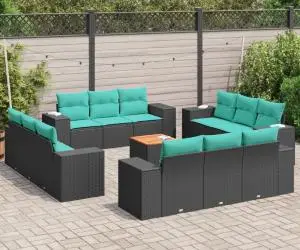 vidaXL Set mobilier de grădină cu perne, 13 piese, negru, poliratan
