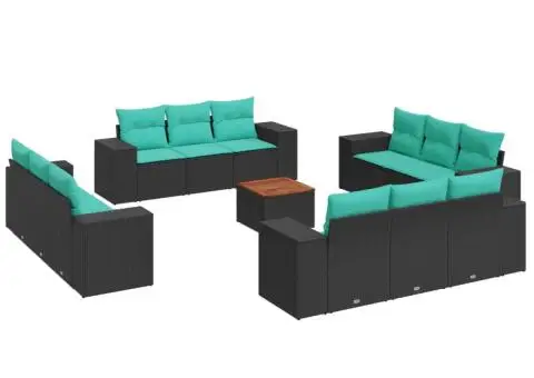 Set mobilier de grădină cu perne, 13 piese, negru, poliratan - 2/3