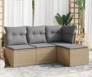 vidaXL Set canapele de grădină, 4 piese, cu perne, bej, poliratan