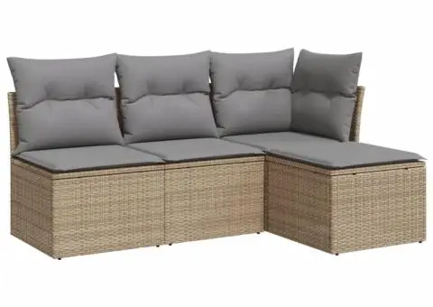 Set canapele de grădină, 4 piese, cu perne, bej, poliratan - 2/3