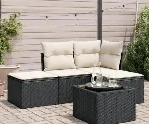 vidaXL Set mobilier de grădină cu perne, 5 piese, negru, poliratan
