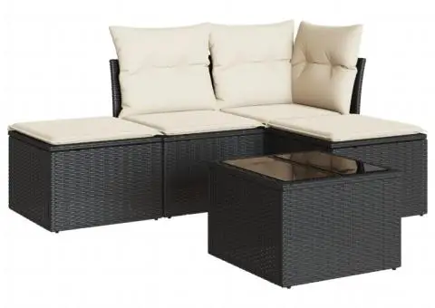 Set mobilier de grădină cu perne, 5 piese, negru, poliratan - 2/3