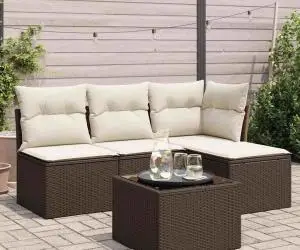 vidaXL Set canapele de grădină cu perne, 5 piese, maro, poliratan