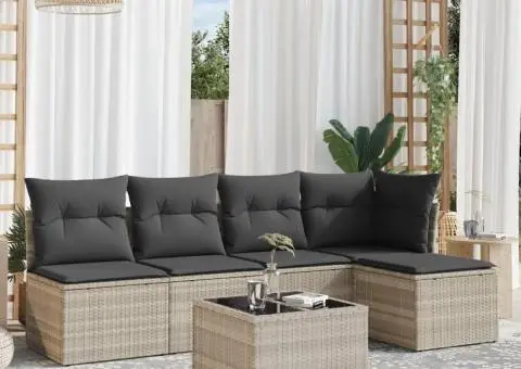 Set canapele de grădină cu perne, 6 piese gri deschis poliratan - 1/3