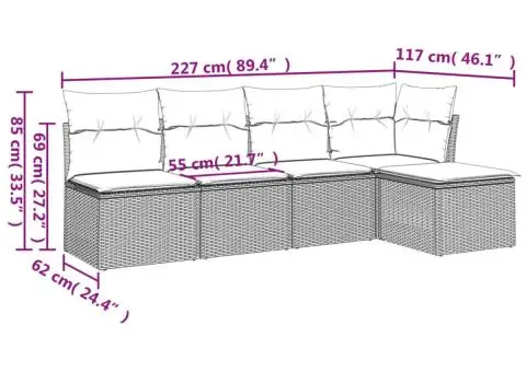 Set canapea de grădină cu perne, 5 piese, gri, poliratan - 3/3