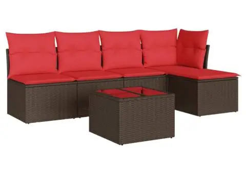 Set canapele de grădină cu perne, 6 piese, maro, poliratan - 2/3