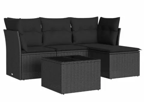 Set mobilier de grădină cu perne, 5 piese, negru, poliratan - 2/3