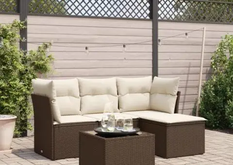 Set canapele de grădină cu perne, 5 piese, maro, poliratan - 1/3