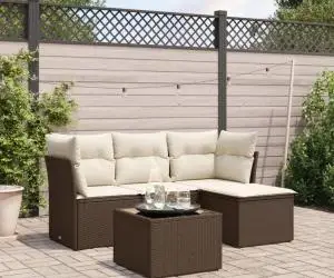vidaXL Set canapele de grădină cu perne, 5 piese, maro, poliratan