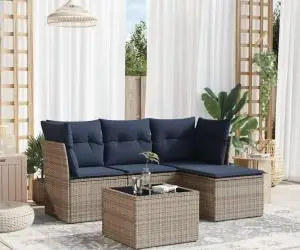 vidaXL Set canapea de grădină cu perne, 5 piese, gri, poliratan
