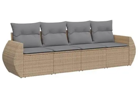 Set canapele de grădină, 4 piese, cu perne, bej, poliratan - 2/3