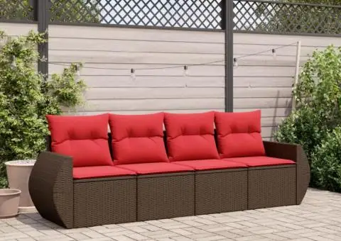 Set canapele de grădină, 4 piese, cu perne, maro poliratan maro - 1/3