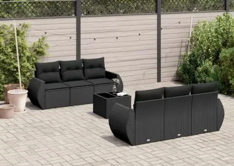 Set canapele de grădină cu perne, 7 piese, negru, poliratan - 1/3