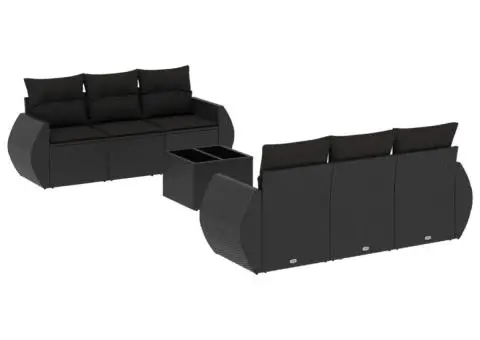 Set canapele de grădină cu perne, 7 piese, negru, poliratan - 2/3