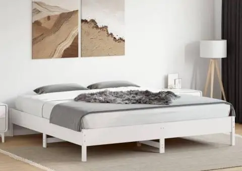 Cadru de pat fără saltea, alb, 180x200 cm, lemn masiv pin - 3/5