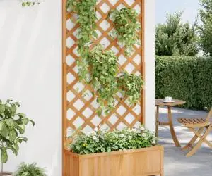 vidaXL Jardinieră cu spalier, maro, lemn masiv de brad