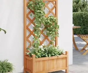 vidaXL Jardinieră cu spalier, maro, lemn masiv de brad