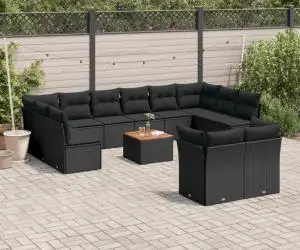 vidaXL Set mobilier de grădină cu perne, 13 piese, negru, poliratan