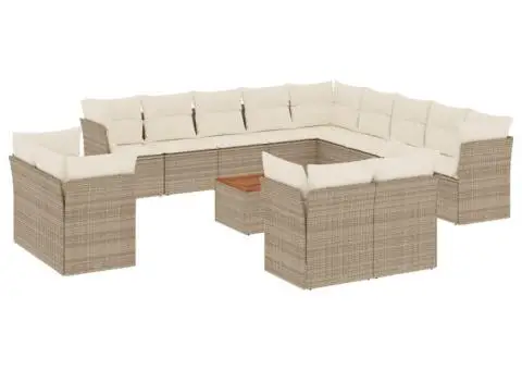 Set canapele de grădină, 14 piese, cu perne, bej, poliratan - 2/3