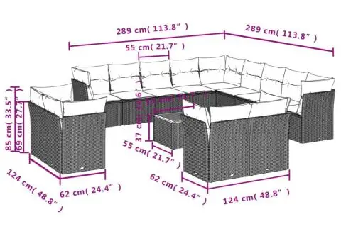 Set canapele de grădină, 14 piese, cu perne, bej, poliratan - 3/3