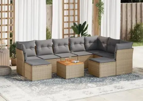 Set canapele de grădină cu perne, 10 piese, bej, poliratan - 1/3