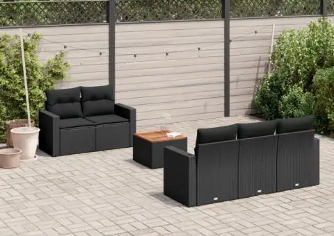 Set mobilier de grădină cu perne, 6 piese, negru, poliratan - 1/3