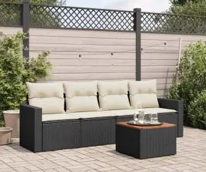 vidaXL Set mobilier de grădină cu perne, 5 piese, negru, poliratan