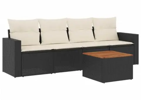 Set mobilier de grădină cu perne, 5 piese, negru, poliratan - 2/3